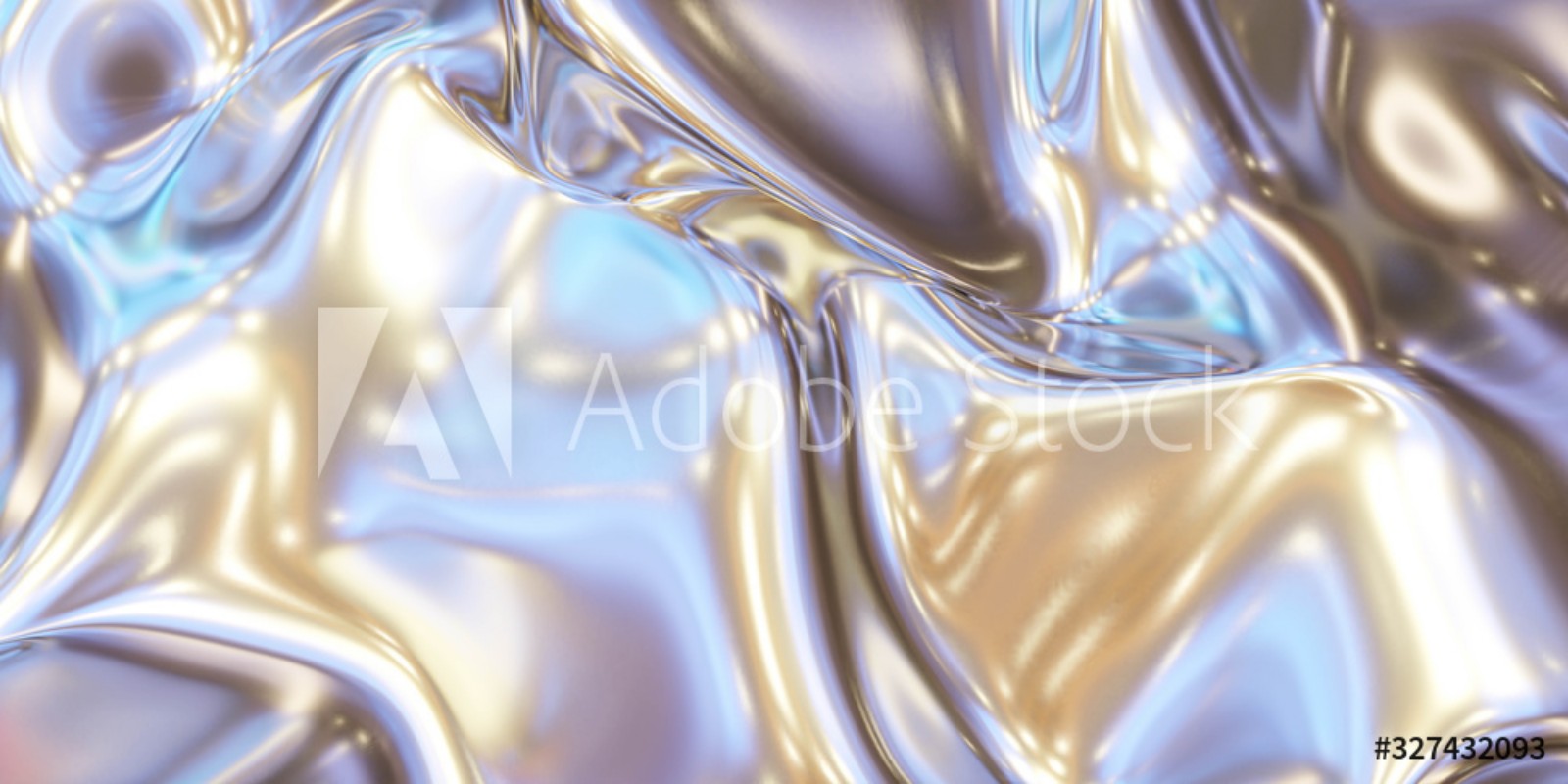 Afbeeldingen van Glossy silver metal fluid glossy chrome mirror water effect background backdrop texture 3d render illustration